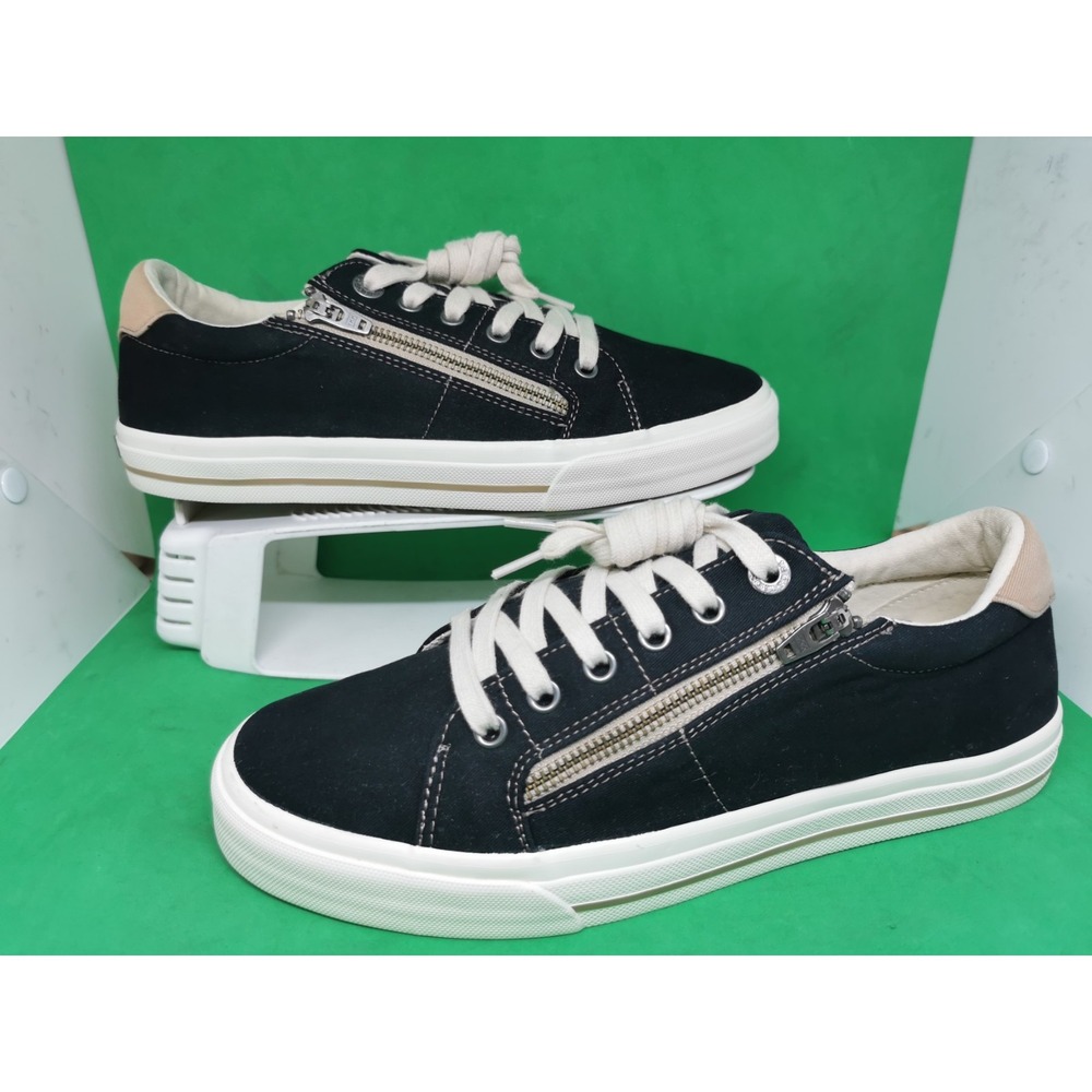 Taos Z Soul Womens Size 10 Wide Comfortable Black/Tan Canvas Side Zip Sneakers